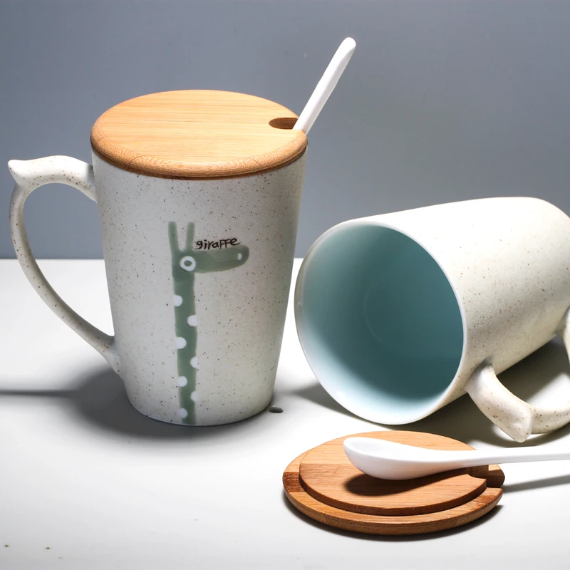 Цзиндэчжэнь, Китайская традиционная керамическая чашка ручной работы, резная Сливовая кружка, краткие чашки для влюбленных, кофейные кружки, посуда для напитков, ложка и крышка - Цвет: J