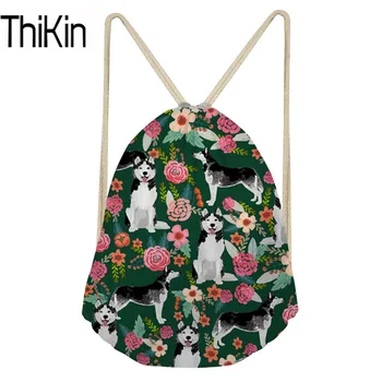 

THIKIN Cute Husky Print Women Drawstring Backpack Kids Cartoon Mini Shoulder Bags Ladies Casual String Pouch Backpack for Child