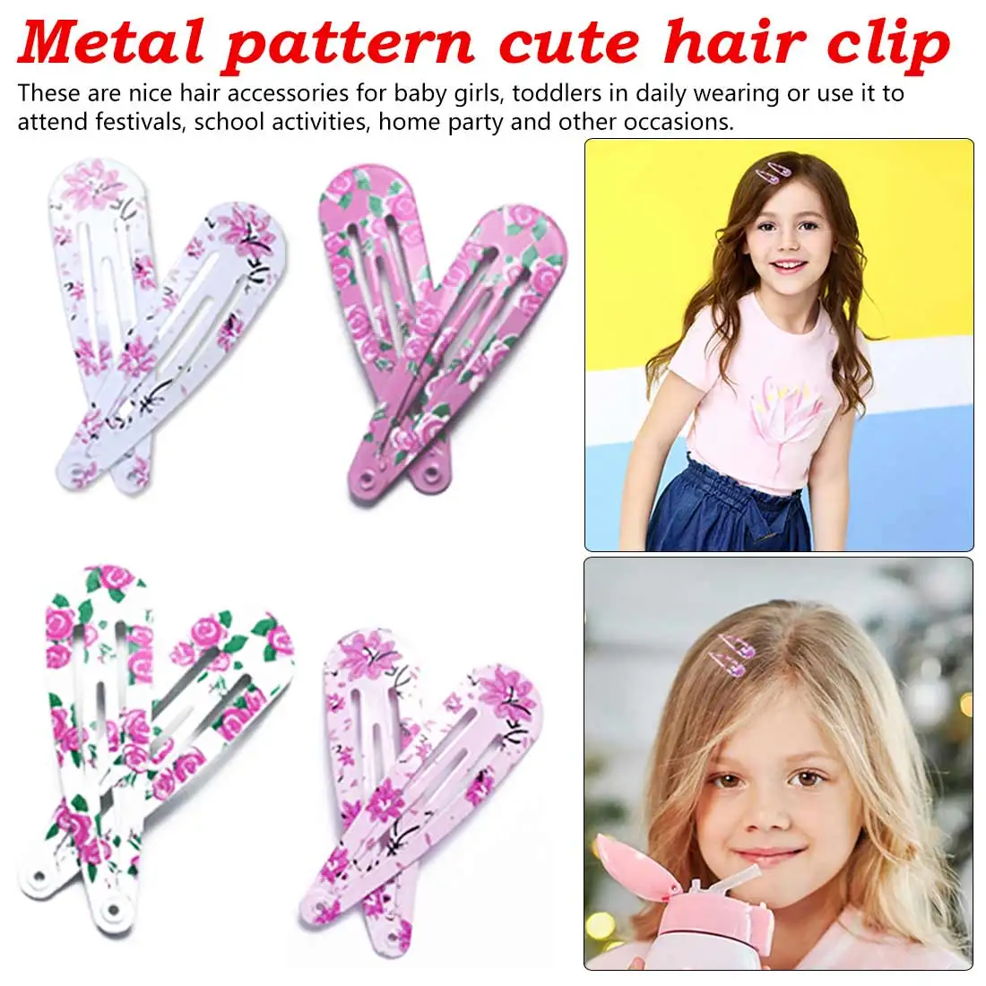 

10Pcs/Lot Baby Hair Clip Pins Metal Flower Printed Barrette Hairpins Kids Snap Hair Clips for Children Girls Hair Accessories