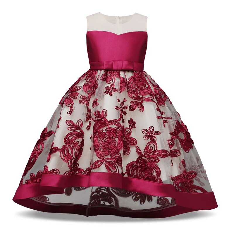 

Girls New Year Costume Dress Red Christmas Embroidery Gown Wedding Birthday Party Dresses For Girl Kids Children Clothes Outfits