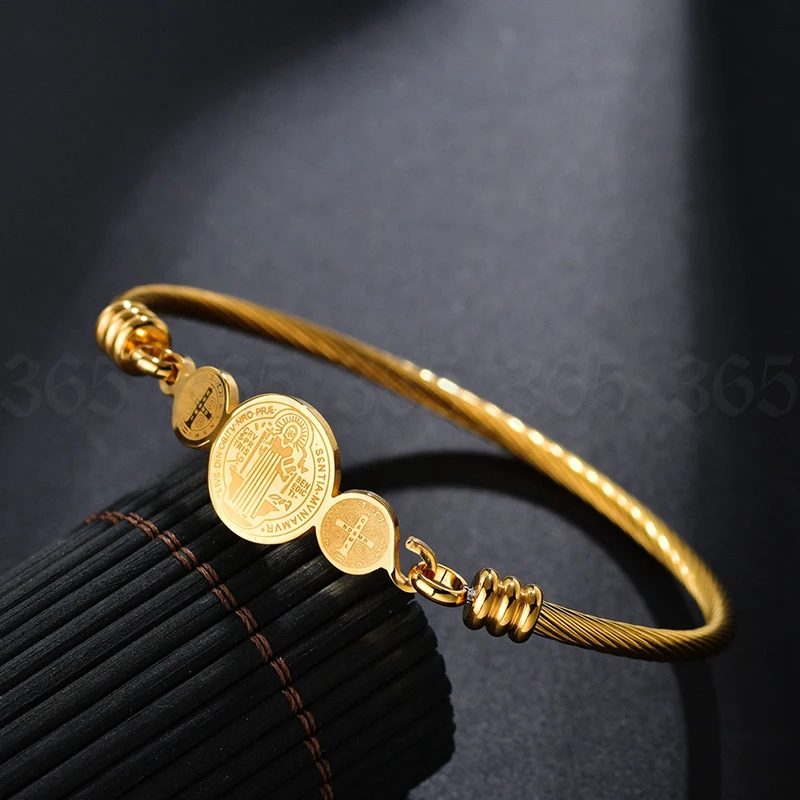 San Benito Rosary Bracelet Women Stainless steel Open Cuff Heart Life Tree Bracelet Christian Jewelry Gift bangle bracelet stainless steel bracelet
