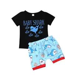 Крутая летняя одежда для малышей Одежда для маленьких мальчиков пуловер с короткими рукавами, футболка Топы, шорты на шнуровке с принтом
