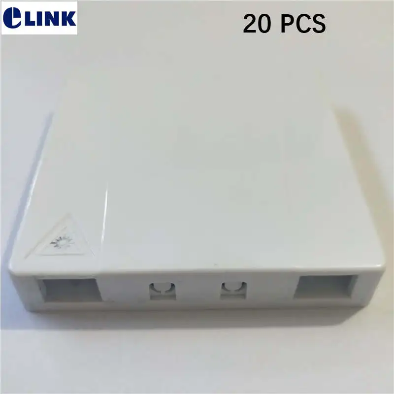 ftth box 2 port without adapter white color ABS Wall outlet 2 core fiber optical desk distribution box good quality ELINK 20PCS