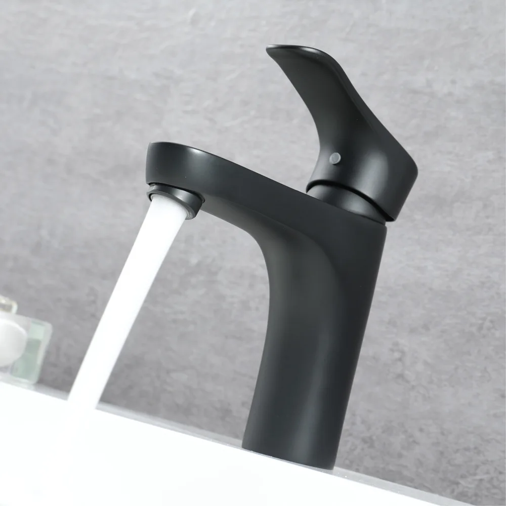 Basin Faucets Brass Bathroom Sink Faucets Single Handle Double Control Hot And Cold Water Mixer Black Basin Tap Deck Mounted