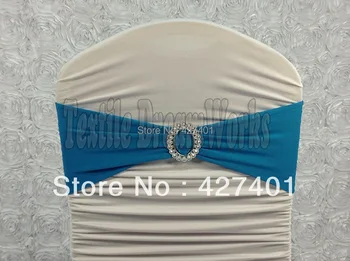 

Hot Sale Lake Blue Spandex Bands / Lycra Band With Oval Buck For Wedding & Banquet