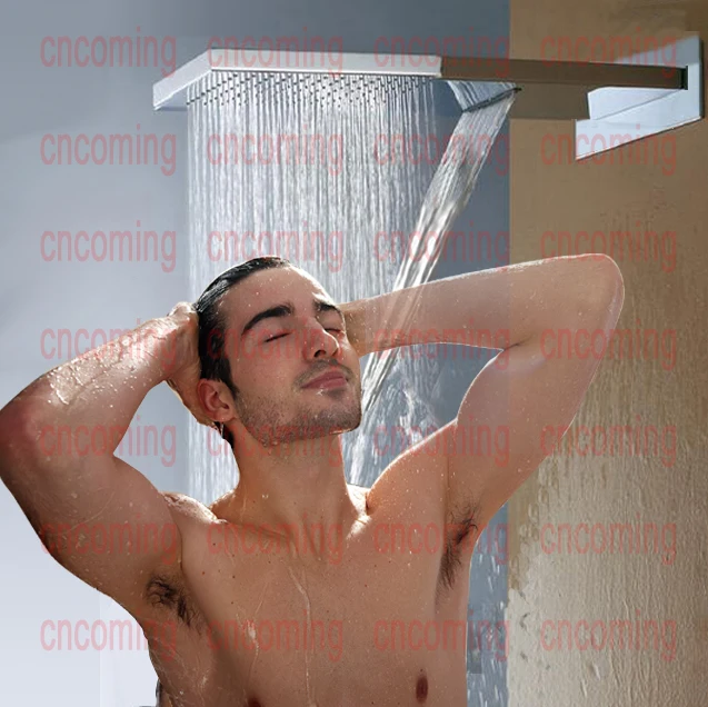 安い Sus304壁掛けシャワーヘッド500 × 230ミリメートル浴室継手アクセサリー内壁デュアル機能雨滝シャワーDF9011