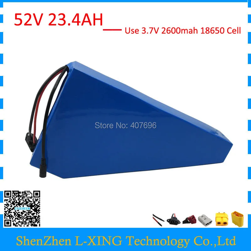 

Free customs duty 52V 23AH ebike battery 51.8V 23.4AH lithium Triangle battery use 2600mah 18650 cell 30A BMS with 2A Charger