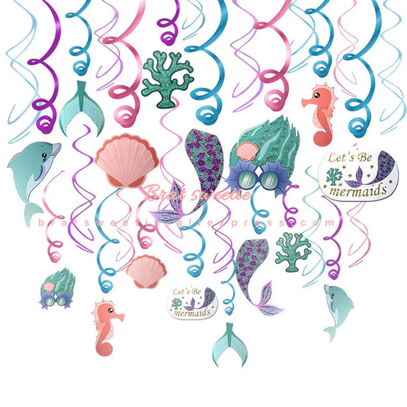 

30pcs Mermaid Party Decorations Hanging Swirls Decoration For Kids Girls Mermaid Birthday Party Children Birthday Decorations
