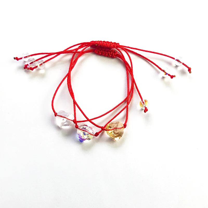 

Bulage Heart Bead Bracelet Crystals From Swarovski Lucky Red String Braiding Chain Couple Bracelets For Women Kids Wish Jewelry