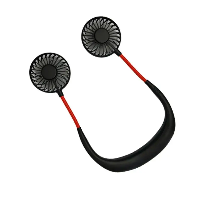 

2019 New Mini Portable LED Light USB Rechargeable Fan Neck Hanging Style Dual Cooling Lazy Fan for Student Home School Use Supp