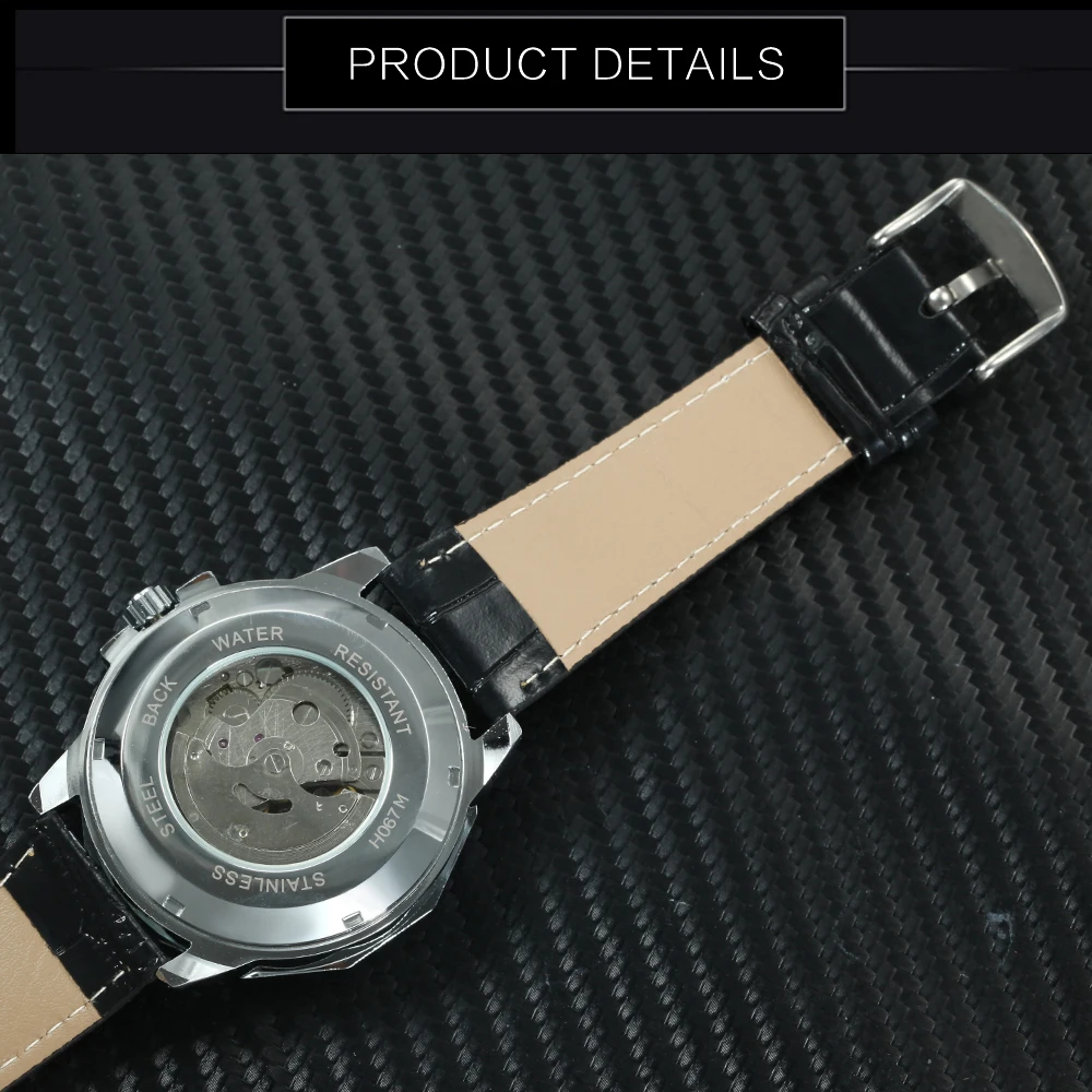 WINNER Military Sport Watch Men Auto Mechanical Working Sub-dials Calendar Blue Dial Leather Strap Mens Watches Top Brand Luxury