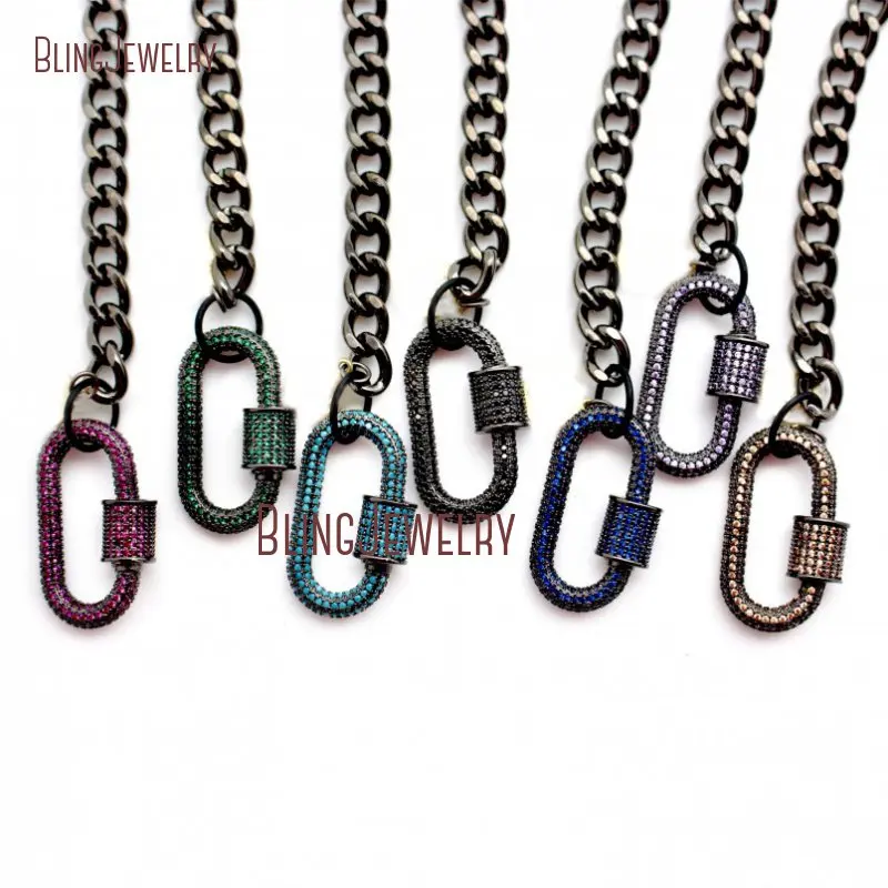 20190404-NM26353-micro pave screw clasp gunmetal plated chain necklace carabiner lock necklace_9