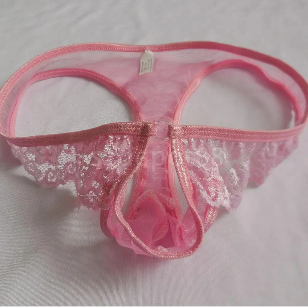 

Sexy Men's See Through Lace Underwear Hollow Mini Brifes Pink