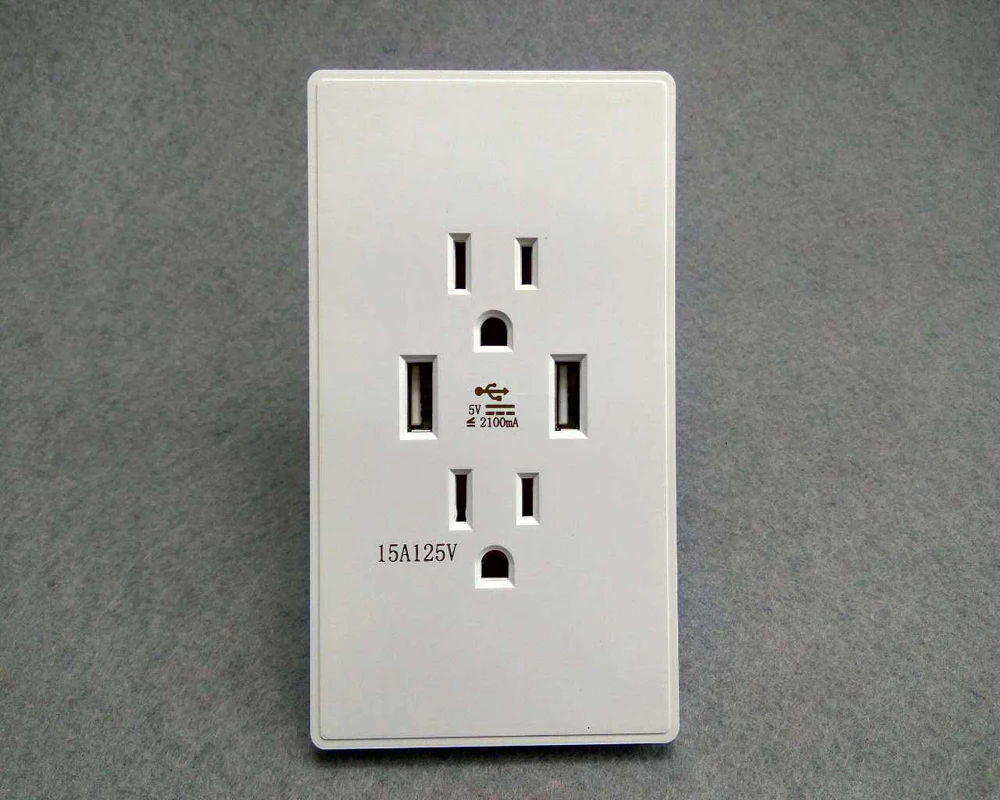 

15A American standard two 3 hole dual USB US standard USB wall socket mobile phone charging