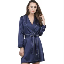 Для женщин шелковый атлас Короткие ночной халат одноцветное кимоно халат Мода Для ванной халат сексуальный Для ванной Халат peignoir Femme свадебные туфли невесты халат
