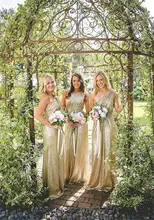 Hot Sell Cheap Long Sequin One Shoulder Bridesmaid Dress A Line Champagne Prom Formal Wedding Party Gowns Vestido de Fasta