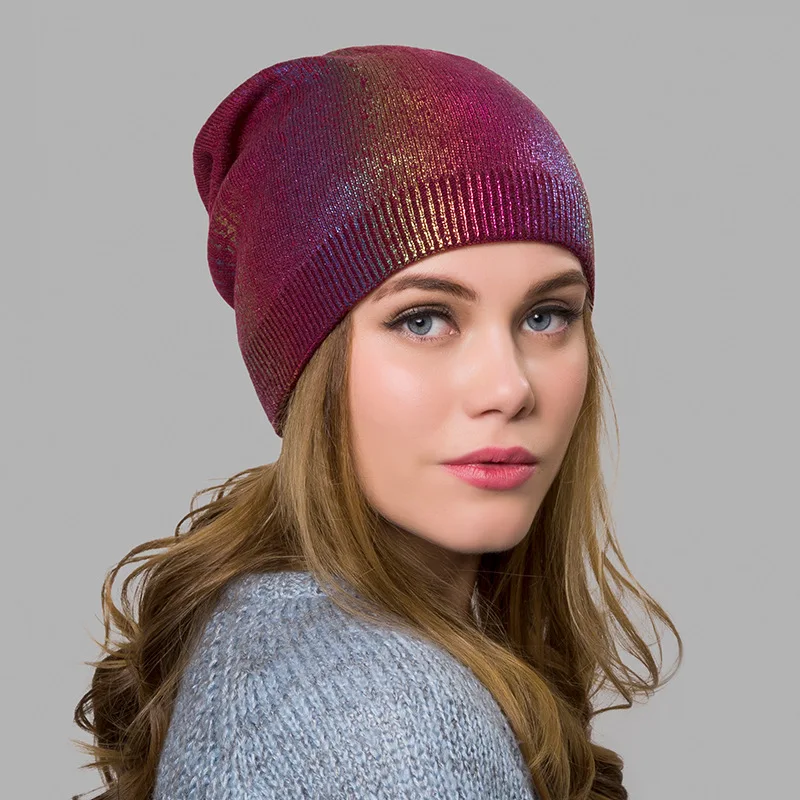 Вязаная женская шапка Beanie теплая двухслойная Мягкая Повседневная Эластичная для