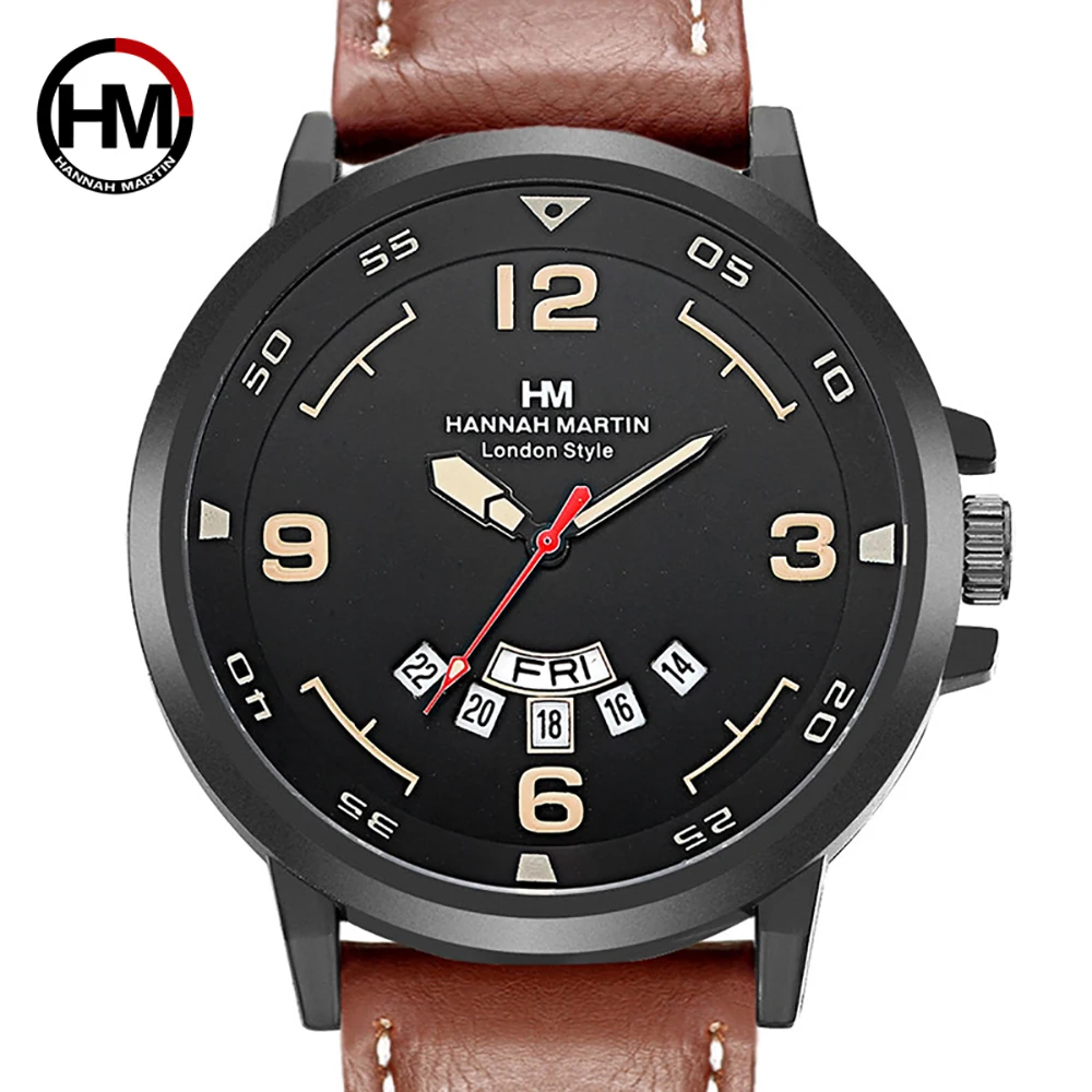 

Sports Mens Watches Top Luxury Brand Japan Quartz Leather Male Creative Wrist Watch Calendar Military Army Week Display Clock