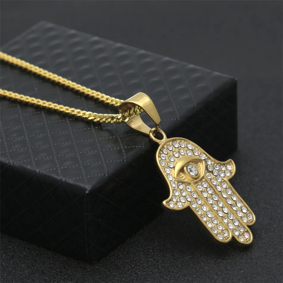 UWIN Iced Out золото Хамса подвеска в форме руки для мужчин женщин Bling горный хрусталь нержавеющая сталь кулон ожерелье цепь хип хоп ювелирные изделия