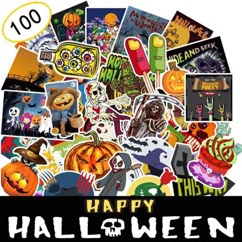 

100pcs Watercolor Halloween Decorative Scrapbooking Sticker Skull Pumpkin Cool Diary Deco Stickers