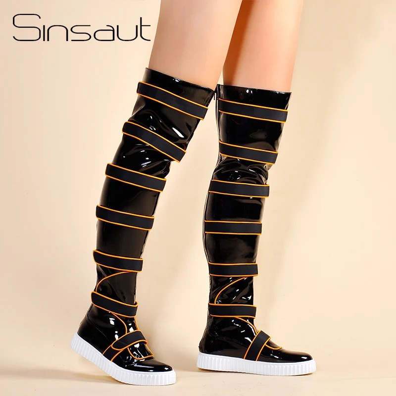 Kopen Sinsaut Schoenen Vrouwen Platte Laarzen voor Vrouwen Dikke Zolen Sneakers Over de Knie Laarzen Winter Warm Snowboots Zwart Casual laarzen