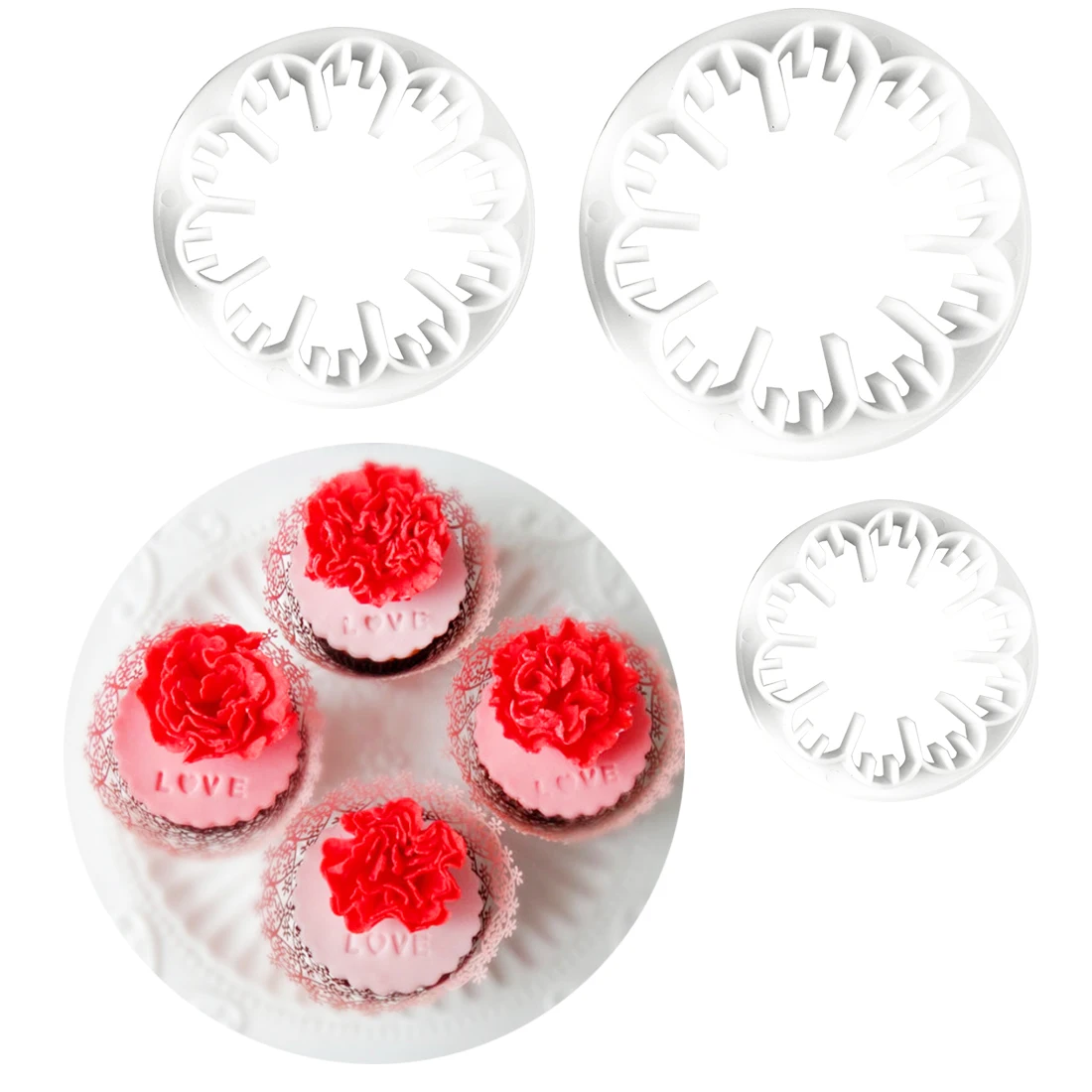 

New 3Pcs/Set Blossom Carnation Flower Fondant Cake Sugarcraft Gum Paste Cutter Plunger Christmas Cake Decorating Tools