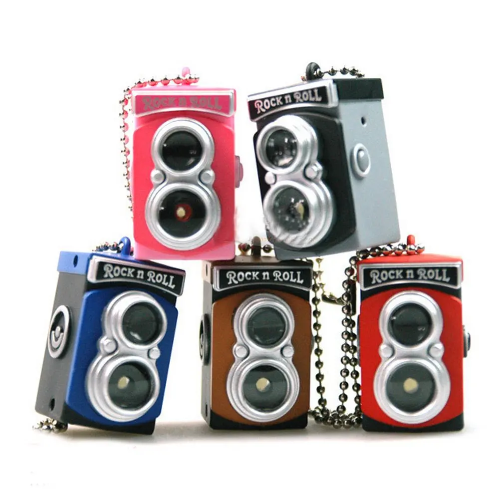 LED Flash Light Torch Shutter Sound Mini Double Twin Lens Reflex Camera Style Key Chain Durable and Practical 