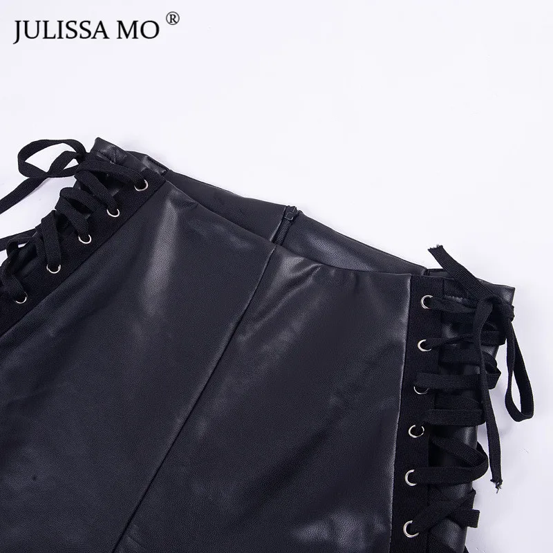 Julissa mo, черные облегающие брюки из искусственной кожи, женские повседневные брюки-карандаш с эластичной талией, сексуальные леггинсы на шнуровке