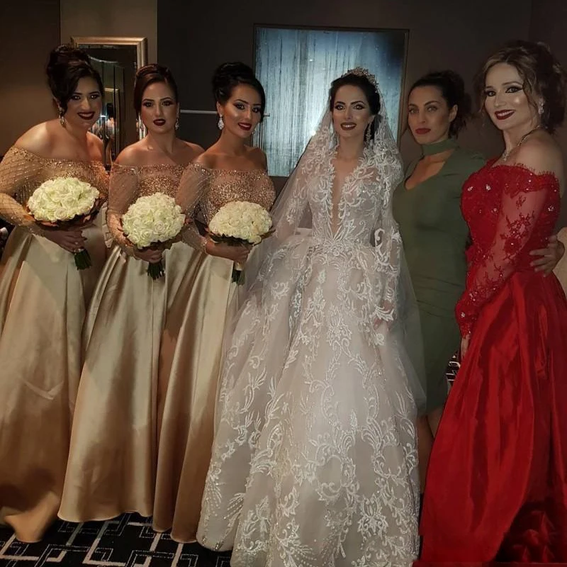 Новые Дубай невесты платья Robe de mariée бальное платье Свадебные платья для невесты, аппликация длинный рукав vestido noiva Abito da sposa