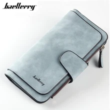 Baellerry Scrub Leather Wallet Women 2017 Three Bifold Big Capacity Nubuck Coin Purse Snap Fastener Solid