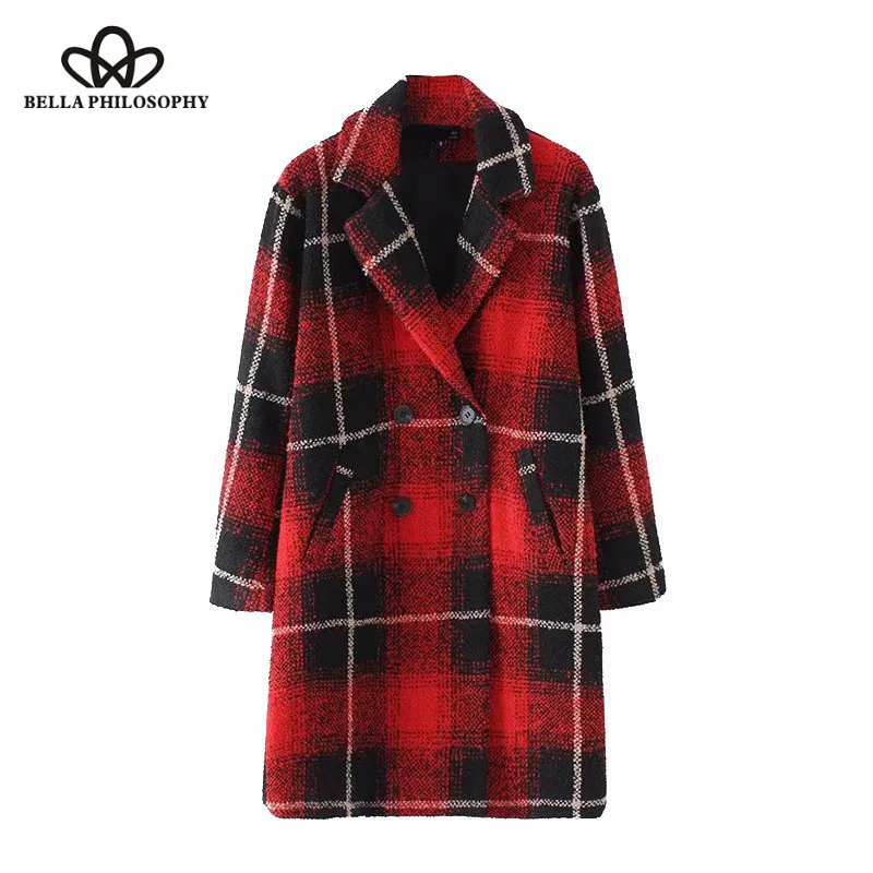 Wonder 2018 new Fashion Vintage Double Breasted Pockets Plaid Long Jacket Coat Women Lapel Collar Long Sleeve Casual Outerwear