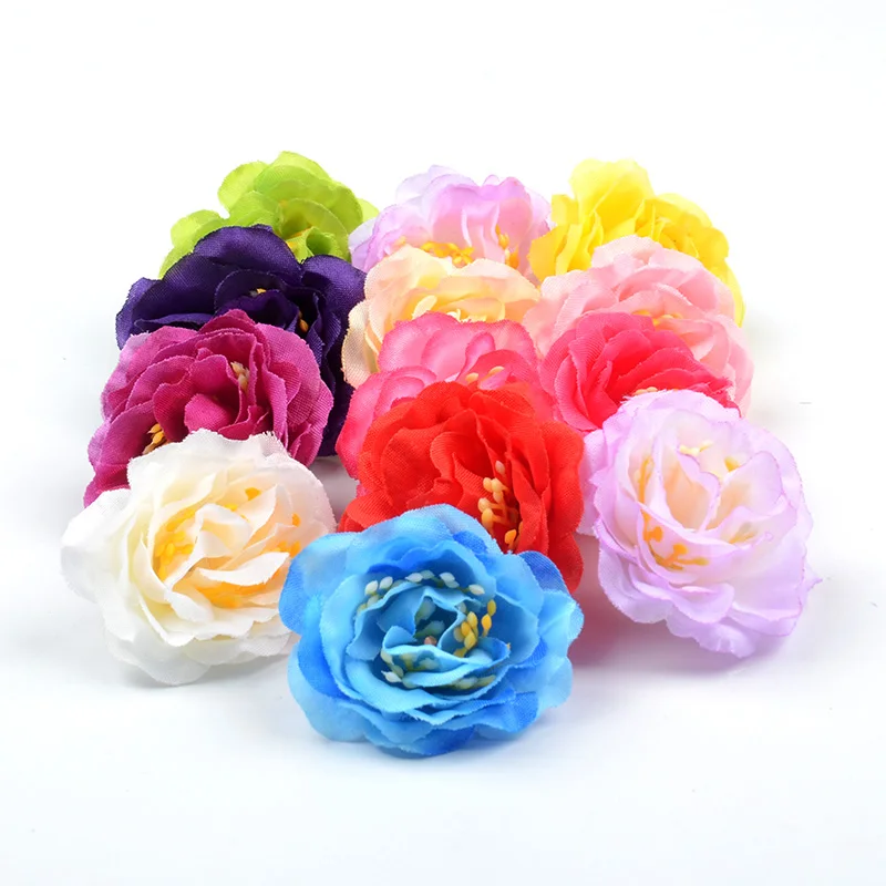 

100pcs/lot 4.5CM Artificial Mini Gradual Peony Flower Heads For DIY Gift Box Craft Home Wedding Decoration Scrapbooking