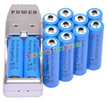 

12x AA Blue Color 1.2VNi-MH 3000mAh Rechargeable Battery+USB Charger