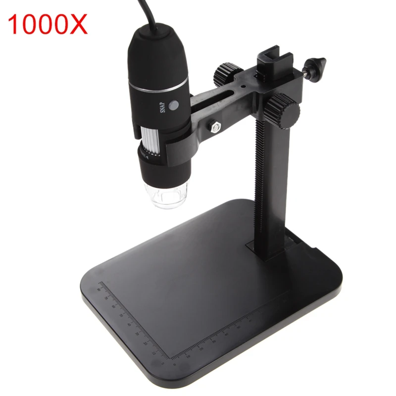 USB цифровой микроскоп Эндоскоп 800X1000X8 светодиодный 2-мегапиксельный микроскоп увеличительная камера+ подъемная стойка+ Калибровочная линейка инструменты - Цвет: 1000X(Black)