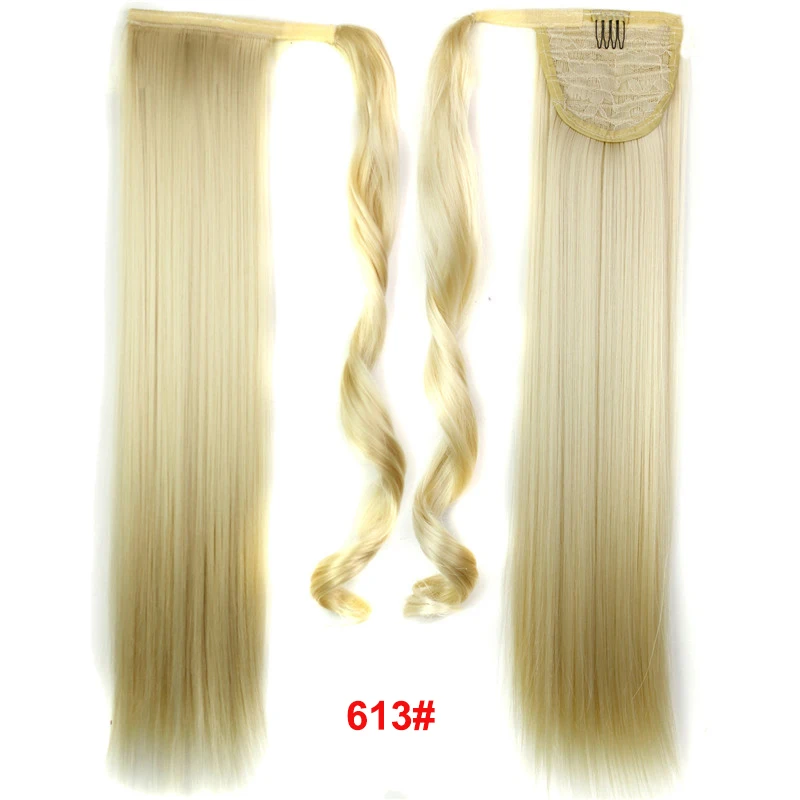 MSIWIGS Long Wrap On Synthetic Straight Ponytails for Women Natural Clip In Hair Extension Hairpieces Blonde False Hair