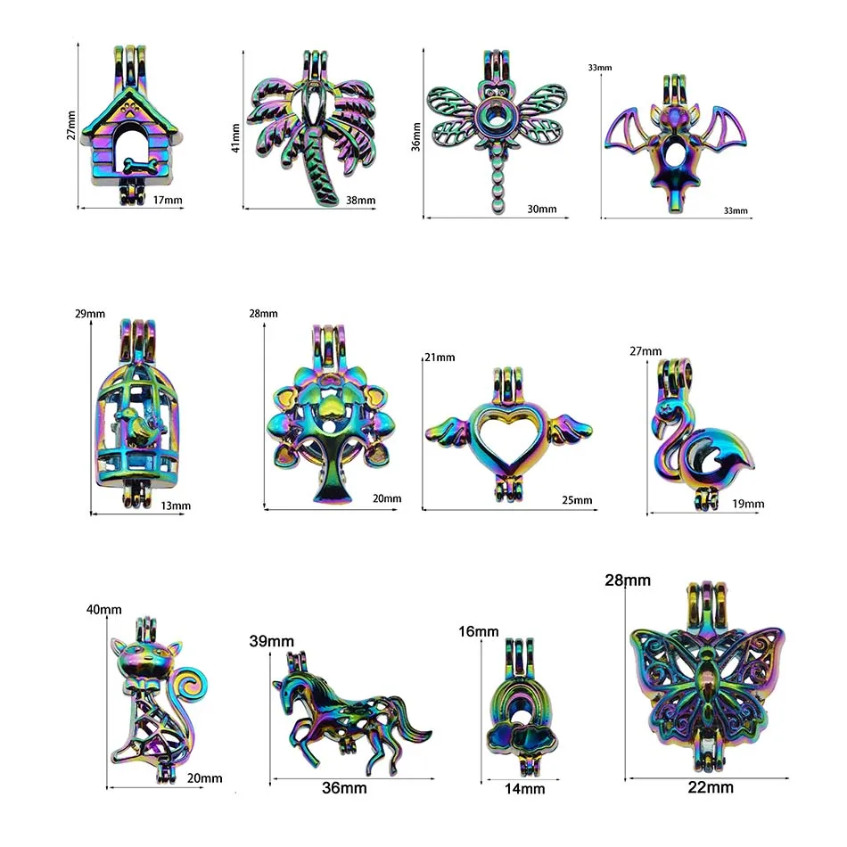 

1pcs Rainbow Color Zinc Alloy Pearl Cage Pendants Aromatherapy Trendy Round Essential Oil Diffuser Jewelry Necklace DIY Jewelry