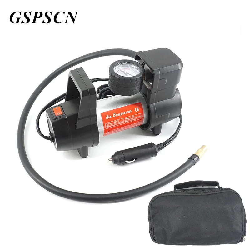 

GSPSCN Auto Pump 12V Electric Car Air Pump Inflatable Pumping Air Compressor 100 PSI Cigarette Lighter Plug Metal Shell