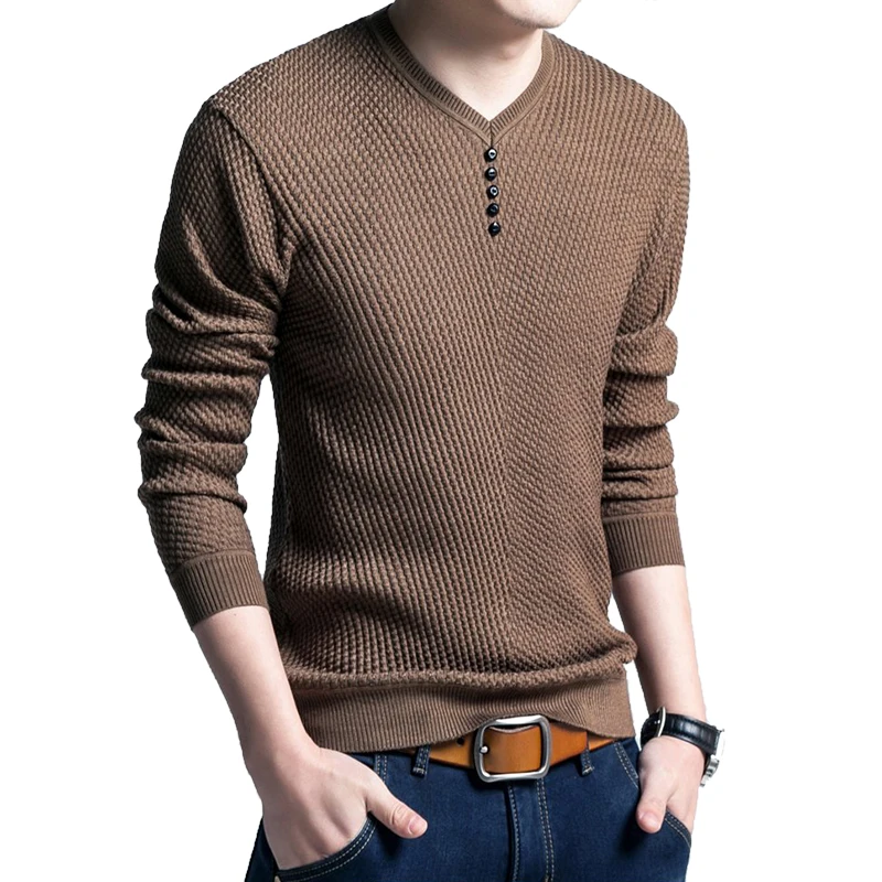 Laamei Sweater Men Casual V Neck Pullover Men Autumn Slim Long Sleeve
