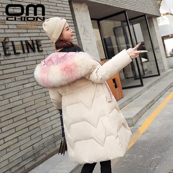

OMCHION 2019 New Fashion Winter Jacket Faux Fur Collar Hooded Coat Casual Long Sleeve Warm Zipper Parkas Women Jackets LJK67