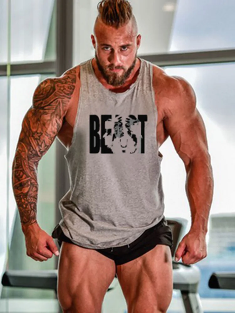 

New summer bodybuilding men's running vest men's gold medal gym training sleeveless high quality cotton fitness running shirt