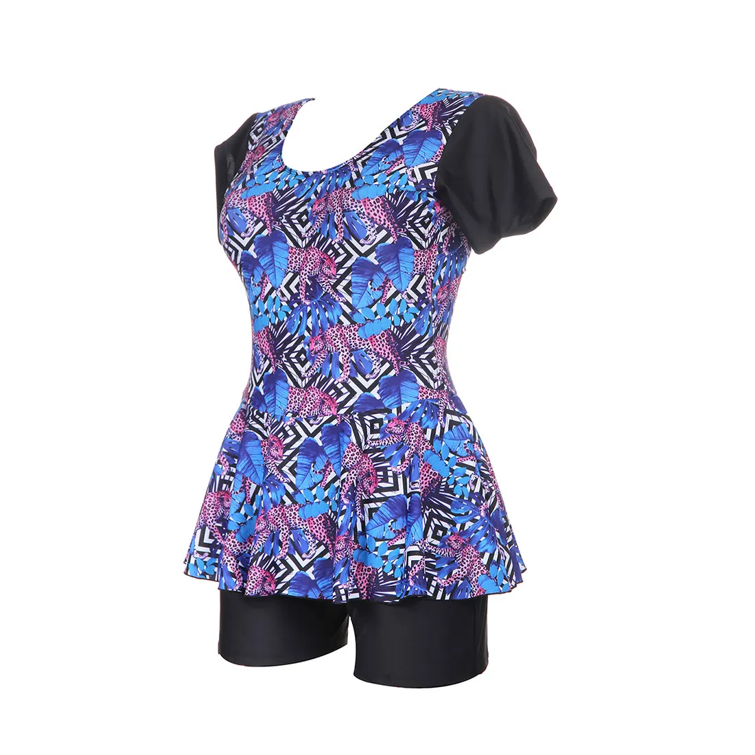 2018 Plus Size Two Piece Swimsuit Short Sleeve Swimwear Women Maillot De Bain Print Floral