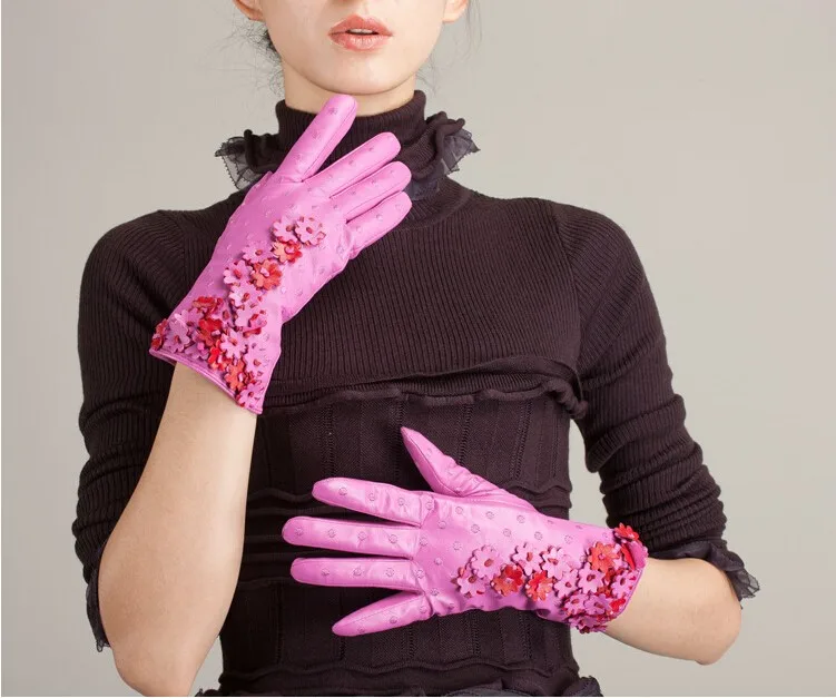 Luvas De Inverno 2019 натуральная кожа женские перчатки с цветком зимние Утепленные овчины перчатки