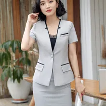 Летние модные повседневные серые блейзеры костюмы с топом и юбкой для деловых женщин Униформа стили профессиональная юбка наборы