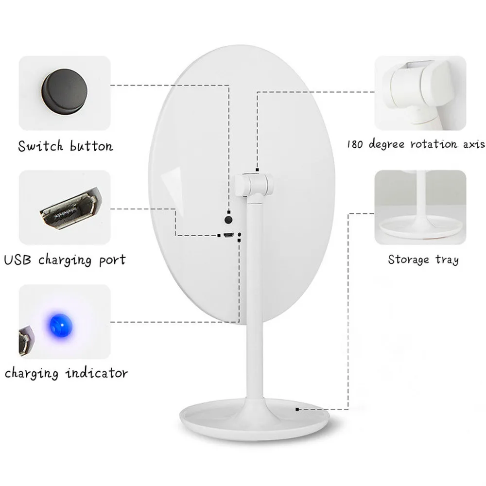 Led Miroir Maquillage настольный USB заряженный с регулируемой яркостью освещенный туалетный столик принцесса зеркало макияж Женщины Косметика Красота Espejo Tocador