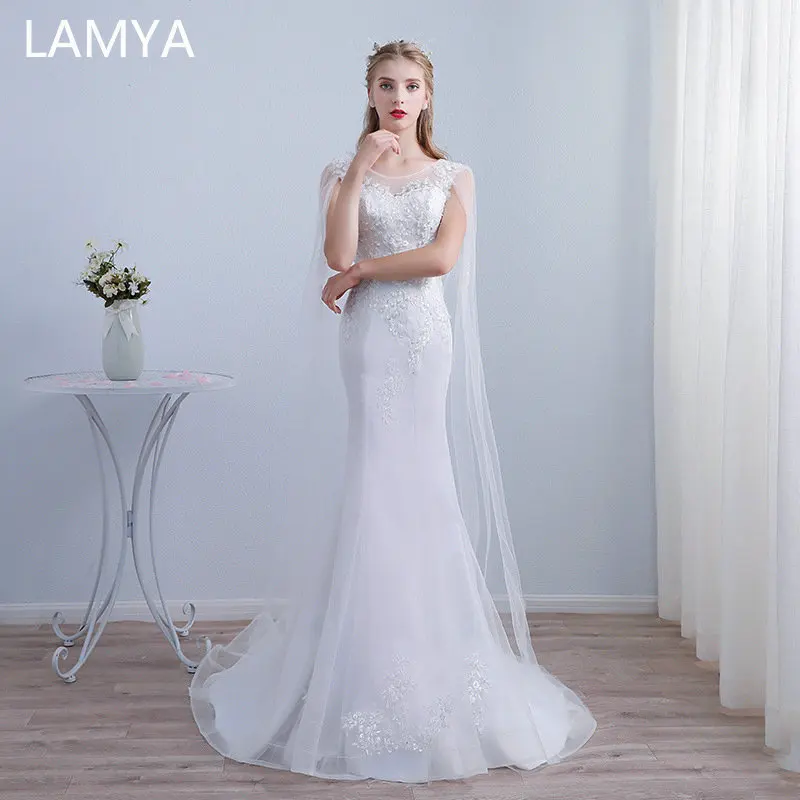 

LAMYA Slim Elegant White Mermaid Wedding Dress Beaded Lace Appliques Bridal Gown Plus Size Bruidsjurken Vestido De Noiva