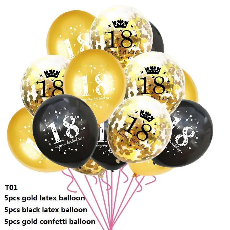 Черное золото Воздушные шары для украшения дня рождения с днем рождения баннер мишура гирлянда Конфетти Для взрослых 18 день рождения украшения - Цвет: 15pcs A