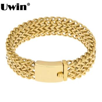 

Uwin 3 Row Franco Link Bracelet Men Gold&Steel Color Top Quality Stainless Steel Bracelet Bangle Charm Wristband Wrap Bangles