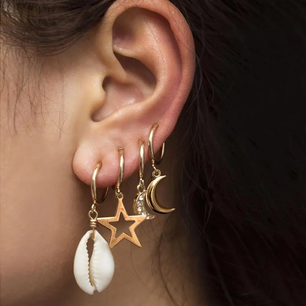 

Shell Hoop Earrings for Women Gold Color Star Charm Hoop Earrings Jewelry Endless Earrings Gift Drop Shipping