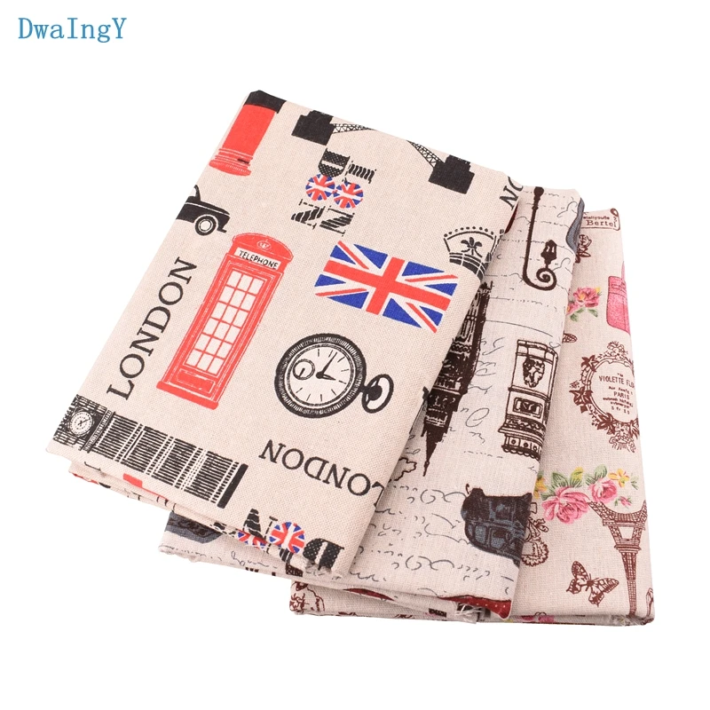 

DwaIngY 3pcs/lot Tower Series 45cmx50cm Printed Cotton Linen Fabric For Patchwork DIY Quilting Sewing Placemat Bags Material 01