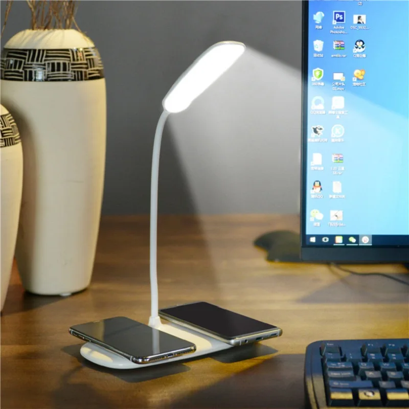 Складной светодиодный Настольный светильник 5V 3A Qi беспроводной зарядной стол Светильник настольный USB выход зарядное устройство Ночной светильник лампа для кровати